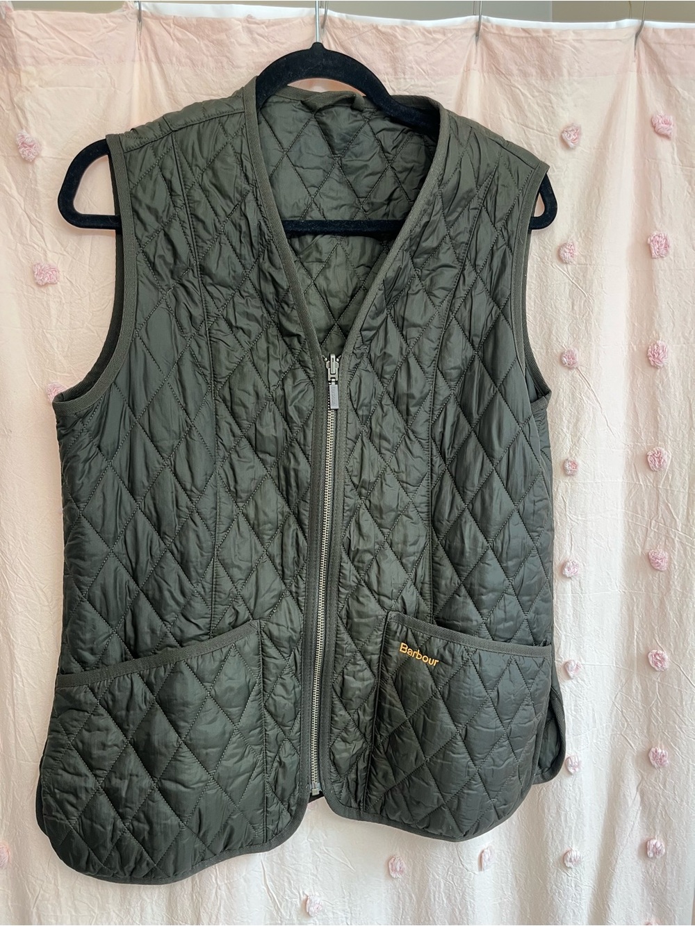 Barbour Olive Quilted Sleeveless Vest with Front Zip